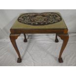 A beechwood rectangular stool with tapestry floral seat on cabriole legs