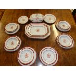 A Copeland Spode "Red Newburyport" pattern part dinner set comprising seven dinner plates,