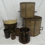 An old brass mounted elm circular bucket;