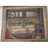 George Hooper - oil on canvas Interior scene with figure seated by a window, signed with initials,