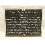 An old cast iron Great Eastern Railway rectangular sign "Caution to Drivers and Owners of