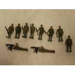 Ten early Britain's lead toy soldiers including two Vickers machine gunners, Devonshire Regiment,