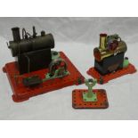 A Mamod SE2 stationery steam engine with whistle and speed regulator and a Mamod Minor No.