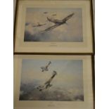 A pair of coloured limited edition aircraft prints "Tally Ho!" signed by the artist and ace Brian