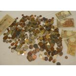 A selection of mixed Foreign and GB coins together with bank notes,