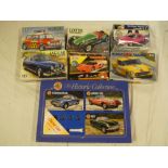 A selection of boxed model car kits including Airfix Historic Collection three-piece car set in