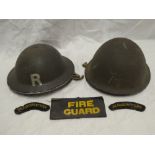 A Second War Home Service steel rescue helmet, "Fire Guard" armband,