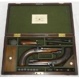 A pair of 19th Century Irish percussion overcoat pistols by W & I Rigby of Dublin with 4½" barrels,