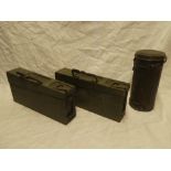 Two Second War German MG13 ammunition cases and a Second War German steel gas mask container (3)