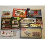 A selection of various diecast vehicles including boxed Vintage Glorious Steam Fowler Showman's