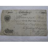 A Cornish 1819 Goldsithney banknote dated the 1st January 1819 for Gundrys & Company,