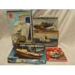 Five boxed model kits including Airfix RAF Rescue Launch; Revell Diesel Tug Boat;