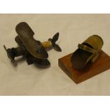 A First War trench art model of a bi-plane,