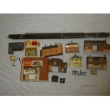 A selection of OO gauge model railway buildings, GWR engine shed, signal box,