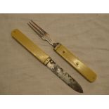 An old military officer's interlocking campaign knife and fork by Bonsa with ivorine handles