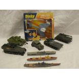 A Dinky Klingon battle cruiser in original box and a selection of various Dinky and military