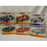 Six Burago boxed metal car kits including Chevrolet Corvette Convertible; Ferrari 360;