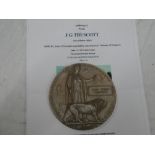 A First War bronze memorial plaque awarded to John Green Truscott (1/5 DCLI died 21/02/19) with