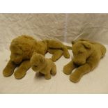 Three vintage plush covered lion figures