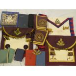 Various Masonic aprons, sash,