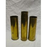 A First War 1916 brass 18 pounder shell case and two various Second War brass shell cases (3)
