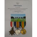 A 1914/15 Star trio of medals awarded to No. 20229 Pte. J.