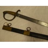 A 19th Century Continental Pioneers sword with 26" single edged blade and brass mounted leather