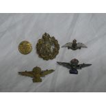 An original brass Royal Flying Corps cap badge, RFC sweethearts brooch,