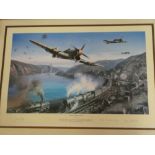 A coloured limited edition aircraft print "Typhoons over the Rhine" after N Trudgian" and signed by