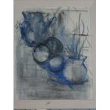 Ken Paine - watercolour Abstract study of jugs and fruit, inscribed to verso,