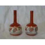 A pair of late 19th Century Japanese Kutani tapered spill vases with painted decoration (one af)