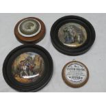 Four 19th Century circular pot lids including Prattware "The Wolf and the Lamb" pot lid;