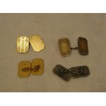 A pair of 9ct gold rectangular cufflinks and one other pair of silver rectangular cufflinks (4)