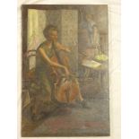 Hurbert Hennes - oil on canvas The Cellist, inscribed and titled to verso,