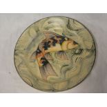 A Cornish Studio pottery circular bowl with painted fish decoration by Adrian Brough,