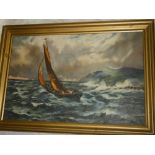 Artist Unknown - oil on canvas Fishing boat off the coast,
