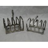 Two various silver four-section toast racks with loop handles,