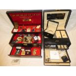 Two jewellery boxes containing a large selection of various costume jewellery including 9ct gold