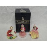 Three Royal Doulton china female figures "Dinky Do/Home Again/My First Figurine with box and
