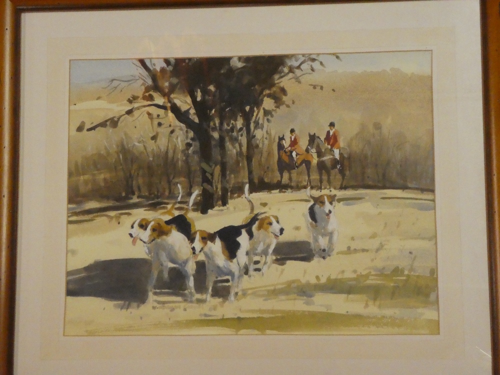 W** Norman-Gaunt - watercolour Huntsmen with hounds "A November Day in the Back Woods", signed,