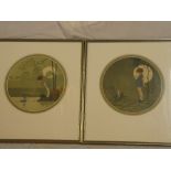 A pair of circular coloured prints depicting children,