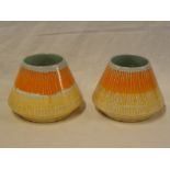 A pair of Shelley pottery tapered vases with orange and brown mottled decoration,