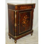 A 19th Century inlaid rosewood and brass mounted rectangular side cabinet with pink veined marble