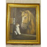 Richard Blowey - oil on canvas Study of a horse with a cat, signed,
