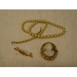 A 15ct gold bar brooch set seed pearls,