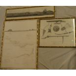 An 18th Century black & white map and panoramic engraving "A Sketch by Compass of the Coast of the