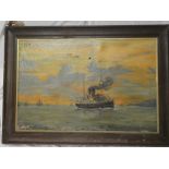 W** Hudson - oil on canvas Coastal scene with steamship, signed,