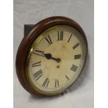 A 19th Century wall clock with painted circular dial and fusee movement in brass mounted mahogany