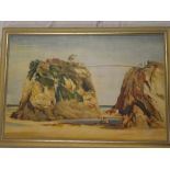 Edward Bouverie-Hoyton - oil on board The Island Newquay, signed, labelled to verso,