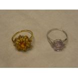 A 9ct white gold dress ring set amethyst and one other 9ct gold dress ring (2)